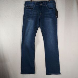 True Religion Ricky Relaxed Straight Jeans Medium Flake Blue Denim 34x34 NWT
